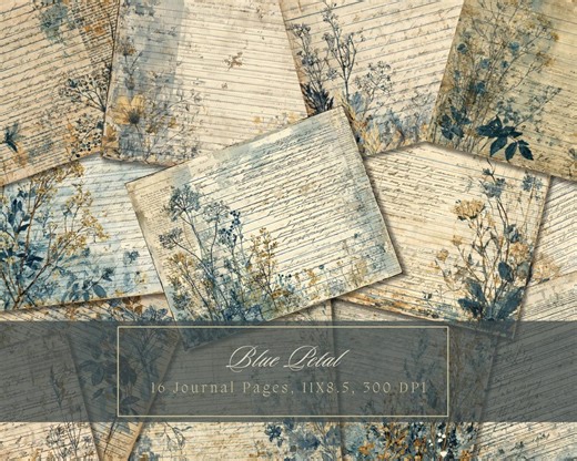 Blue Collage Junk Journal Kit Navy Digital Paper Texture Grunge Sheets Scrapbooking Vintage Ephemera Shabby Pages Journal Instant Download - Etsy