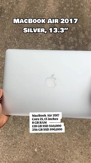Computer|Laptop|PC|electronics|accessories store on Instagram: "MACBOOK AIR 1466 2017 Processor: Intel Core i5 RAM:8GB Storage SSD: 128GB /256 GB Screen size: 13 Inches Battery Health: Excellent, 5 hours ✅HD Front camera ✅Bluetooth & Wi-Fi ✅Backlight Keyboard ✅USB ports ✅Very slim & Portable PRICE: 540,000 for 128 GB 590,000 for 256 GB Warranty: 12 Months OFA ZA BURE 1. LAPTOP BAG 2. WIRELESS MOUSE & MOUSEPAD 3. FREE DELIVERY IN DSM 4. FREE INSTALLATION OF ALL PROGRAMS SOFTWARE AND GAMES OF YOUR