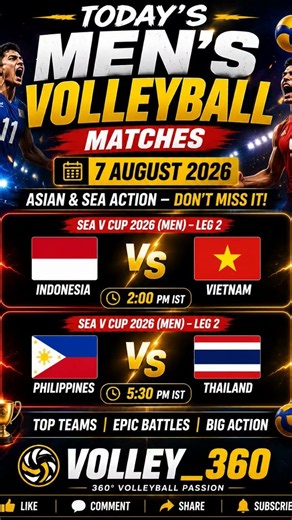 Today's Men's Volleyball Matches | 7 August 2026 | SEA V Cup 2026 🏐