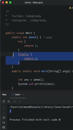 Try Catch Java Interview Question | Java Programming #javaprogramming #java