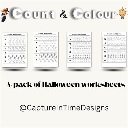 Halloween Count and Colour Worksheet | Preschool Math (PDF) - Etsy