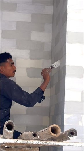 Wall Texture bricks design making on main door front wall ￼