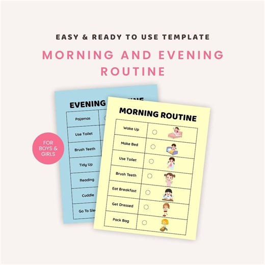 Kids' Daily Routine Chart: Visual Morning & Evening Checklist (printable PDF) - Etsy