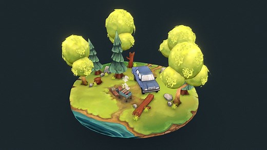 Stylized forest - Scene "May holiday" - Download Free 3D model by Bársh (@borsh_and)
