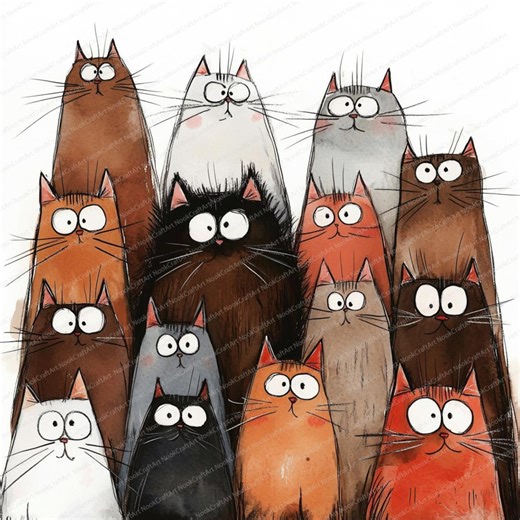 16 Cats Clipart | Cartoon Funny Frazzled Kittens | Printable Watercolor Clipart | High Quality Jpgs | Digital Download | Paper Craft - Etsy