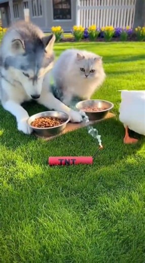 Funny Moment A Goose and a Dog Playing with tnt Bomb😂#funnyanimals #fluffycrazy #viralpets #funny