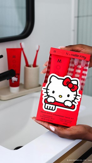 MOON Oral Beauty | more @hellokitty, more smiles❤️ the perfect brushing routine is here with the new @moon x Hello Kitty Strawberry Smile Kit with 2 Soft... | Instagram