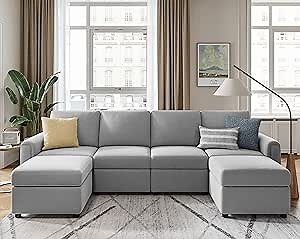 LINSY HOME Modular Sectional Sofa, Convertible U Shaped Sofa Couch with Storage, Memory Foam, Modular Sectionals with Ottomans, 6 Seat Sofa Couch with Chaise for Living Room, Grey