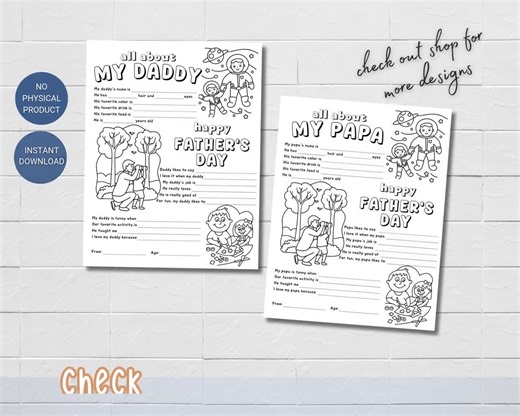 Father's Day Coloring Page: All About My Dad Interview - Printable Gift (PDF & JPG Download) - Etsy