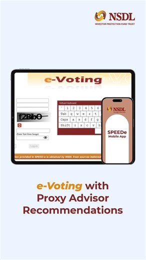 Empower Your Voting Rights with NSDL's e-Voting Platform! Utilize the Speedy Mobile App and e-Voting Web Portal to cast your votes anytime, anywhere, with the added advantage of Proxy Advisory Recommendations. Our platform has long enabled demat account holders to participate in company resolutions with ease. Watch our video to learn more about how to make informed decisions and exercise your voting rights seamlessly. #NSDL #eVotingMadeEasy #SPEEDe #evotingportal #InvestorEmpowerment #VoteSmart 