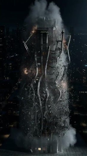 Skyscraper demolition process time lapse dynamic footage.