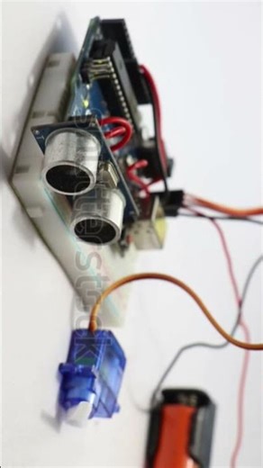 Micro servo shows movements when obstacle is detected by ultrasonic sensor.