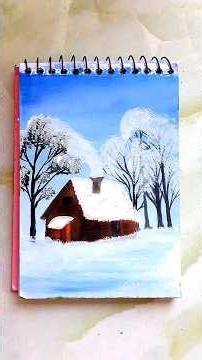Snowfall scenery painting ||snowy winter painting ideas for beginners #art #drawing #painting
