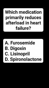 Which medication primarily reduces afterload in heart failure? In heart failure, one major goal is to reduce the workload on the heart Afterload = the resistance the left ventricle must overcome to eject blood. High afterload = the heart has to push harder → worsens HF | Nurse Ndifon