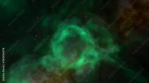 Traveling through space nebula and star fields in deep space. 3D animation