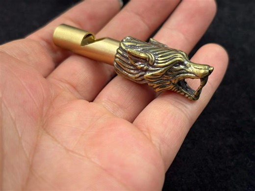 Brass Wolf Head Whistle Keychain Outdoor Survival Tool Fcs038 - Etsy