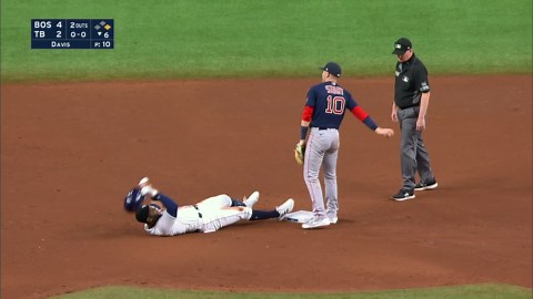 Yandy Diaz singles on a fly ball to left fielder Alex Verdugo. Yandy Diaz out at 2nd on the throw, left fielder Alex Verdugo to second baseman Trevor Story.