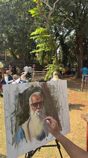 Artist Omkar Pawar | Bharat 🇮🇳 on Instagram: "I had the honor of presenting a Live Outdoor Portrait Demonstration at the Kalakari initiative organized by Bharati Foundation in Satara. My heartfelt thanks to Mr. Mahesh Lohar Sir for the excellent organization, along with all the members of Bharati Foundation, the participating artists, and the art-loving audience. Special thanks to Mr. Suresh Lonkar Sir, who graciously posed as the model for this demonstration. Your enthusiasm and warm response