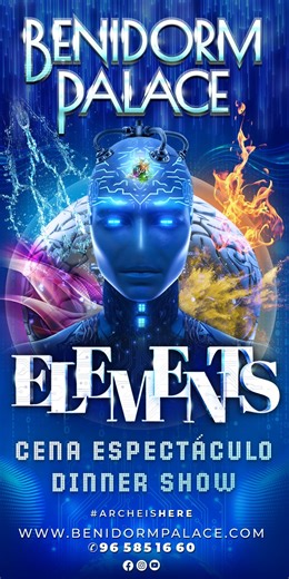 Get swept away by the glow of Arché and the power of the ELEMENTS. At Benidorm Palace, we’ve created the perfect combination: an exquisite dinner and an unprecedented display of technology and art. Because life is made of moments... and this one will be unforgettable. ✨ Elements: The Ultimate Show. Will you come and live the magic? - Déjate envolver por el brillo de Arché y la fuerza de los elementos. En Benidorm Palace hemos creado la combinación perfecta: una cena exquisita y un despliegue tec
