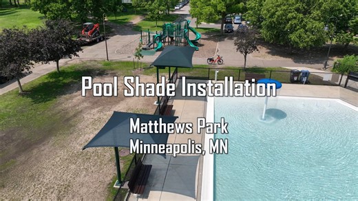 Throwback Thursday to last spring when the fellas installed a green shade structure from Shade Systems, Inc. alongside the pool at Matthews Park in Minneapolis, MN. Keeping the community cool in the summer months! #sunshade #Poolshade #KeepingItCool #ThrowbackThursday | Albrecht Company