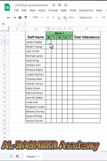 Attendance Sheet With Checkbox in Ms Excel. #al_basheer_academy #14_years_completed #msexceltraining #msexcelformulas #trendingvideo #trendingreels #fypシviralシ2025 #fyp #reelsfbシ | Al Basheer Academy of Science and Computer Center