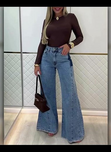 Trendy Light Blue High Waisted Flared Jeans