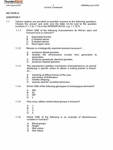Grade 12 Life Science Paper 2 May June Memo 2025