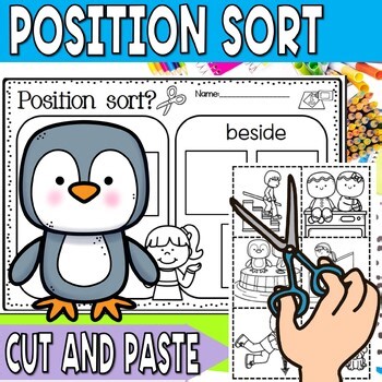 kindergarten position sort cut and paste posters and games