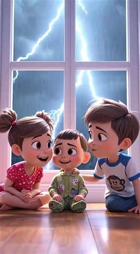 0000000Scary Storm Outside! Kids Watching Thunderstorm | 3D Kids Cartoon Animation
