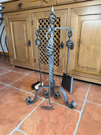 Hand Forged Iron Fireplace Tool Set – Blacksmith Made Hearth Tools Stand, Rustic Fireplace Accessories - Etsy