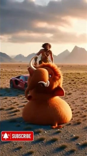 Caveman rides a red car… then jumps onto a MAMMOTH 💀🐘🔥