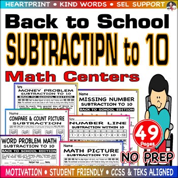 Subtraction to 10 Roll & Race, word problem | printable number line | math game