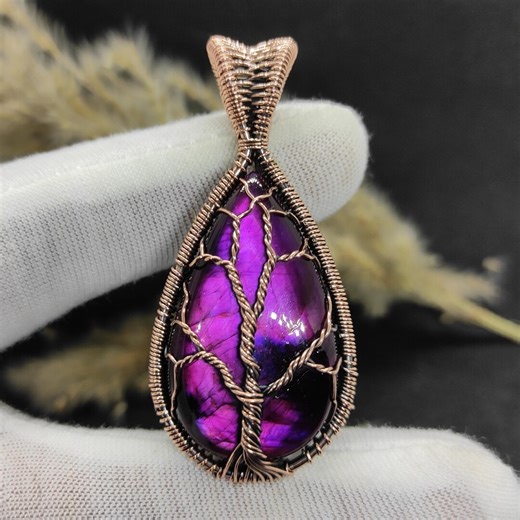 Buy Purple Labradorite Tree of Life Pendant, Copper Wire Wrap Necklace, Pink Flash Gemstone Jewelry Online in India - Etsy