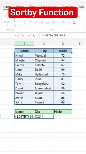 Sortby Function in excel #excel #excelshortcuts #excel2025 #exceltraining #exceltricks #exceltips