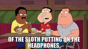 of the sloth putting on the headphones.