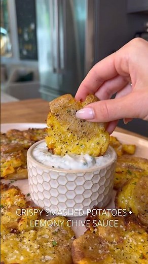 LEMONY SMASHED POTATOES WITH CHIVE SAUCE