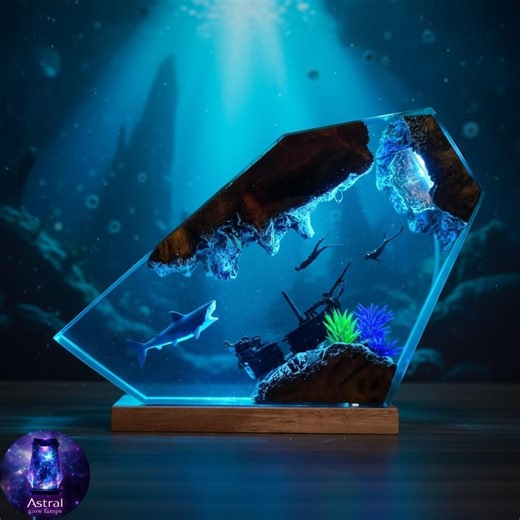 Resin Lamp Ocean – Shark & Diver Epoxy LED Diorama Night Light Decor - Etsy Australia