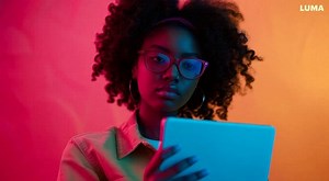 Young Woman Using Tablet against Neon Glow Background - Free Stock Video Footage | Coverr