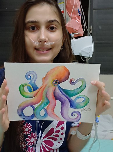 Desenho de Polvo em Aquarela: Arte com Lápis