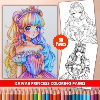50 Kawaii Princess Coloring Pages - Kids & Adults Holiday Activity