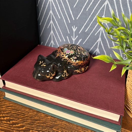 Vintage Satsuma-style Cat Figurine With Phoenix & Floral Motif Hand-painted Black Ceramic Cat Oriental Decor Gift for Cat Lovers or Decor - Etsy