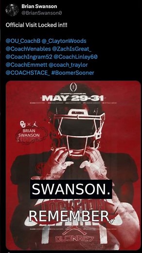 Oklahoma Locks in HUGE Official Visit w/ 4 ⭐️ OT Brian Swanson! 🔒