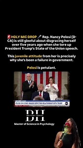 28K views · 564 reactions | HOLY MIC DROP  Rep. Nancy Pelosi (D-CA) is still gleeful about disgracing herself over five years ago when she tore up President Trump’s State of the Union speech. This juvenile attitude from her is precisely why she’s been a failure in government. Pelosi is petulant. | Britany Henry | Facebook