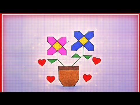 Easy Flower Drawing on Graph Paper | Simple Heart & Pot Design | Step by Step Art
