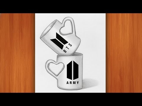 BTS Cup Drawing - pencil sketch / how to draw BTS army / BTS Army drawing easy / Drawing easy art