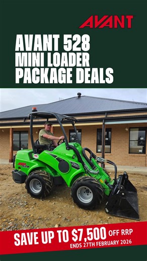 Big savings on the Avant 528 Mini Loader Save up to $7,500 GST off RRP Offer ends 27th February 2026 Perfect for arborists, landscapers & nurseries Call 1800 686 411 to lock in your deal Terms and conditions apply #loaderdeal #avant #avantloader #miniloader #arborist #landscaper #wholesalenursery #horticulture #treecare #constructionmachinery
