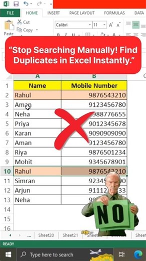 Find Duplicate Mobile Numbers in Excel in 5 Seconds | Excel Trick #excel #exceltips #exceltricks