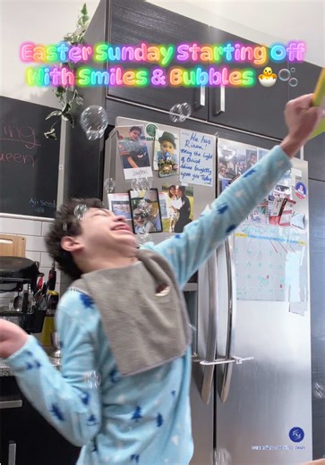 Out of all things in his Easter Basket ,the bubbles are his favorite. 🫧 #Easter #fyp #moment #goodvibes💕