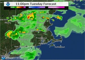 3.6K views · 42 reactions | [Approximate Radar Simulation Tue: Not Meant To Be Exact] In addition to the heat & humidity, scattered thunderstorms develop Tue afternoon & evening. While the activity will be hit or miss, any t-storms may produce torrential rainfall along with a very localized flood threat. | US National Weather Service Boston MA | Facebook