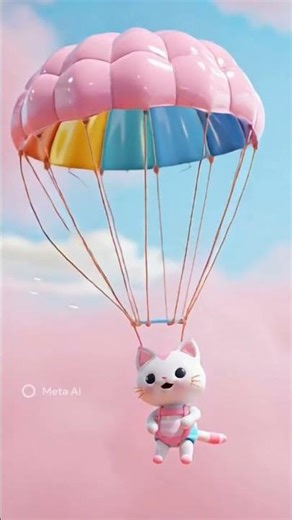 Cute Cat Jumps from Helicopter with Rainbow Parachute ☁️🎨 | Cute Cat Cartoon Animation | 3D HD